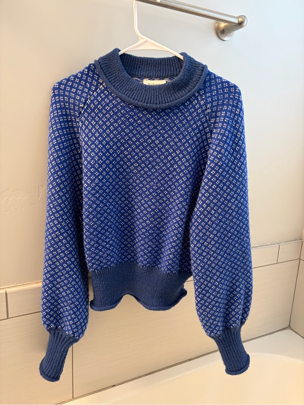 bohme Cobalt Blue Patterned Turtleneck Sweater - Picture 3 of 5